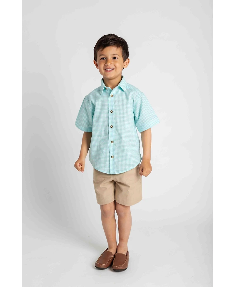 Florence Eiseman Toddler Boys Gingham Linen Look Camp Shirt