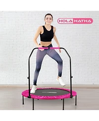 HolaHatha 40" Mini Trampoline Fitness Rebounder with Adjustable Handle, Pink