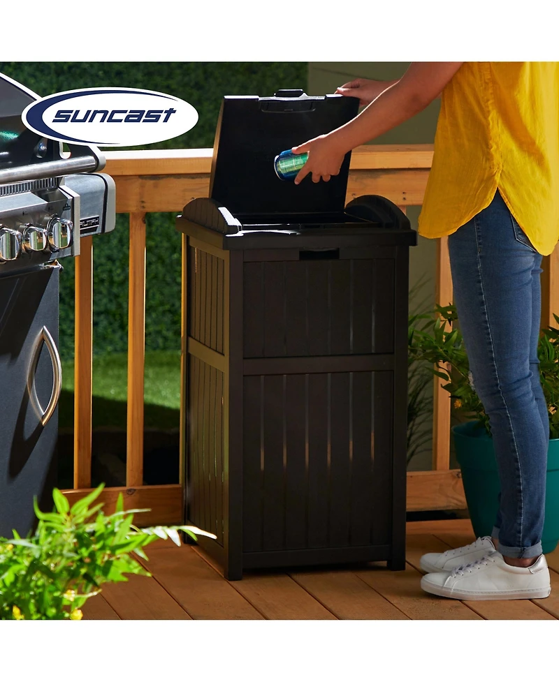 Suncast Trash Hideaway Outdoor Patio 33 Gal Garbage Waste Trash Can Bin (3 Pack)