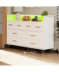 gaomon 8 Drawer Dresser with Charging Station and Rgb Lights, Wide Bedroom Chest with Outlets and Usb