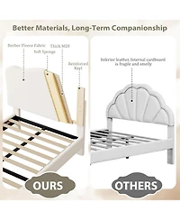 gaomon Upholstered Twin Size Bed Frame for Kids with Scallop Headboard, Cute Velvet Twin Bed for Girls, Boys, Sturdy Platform Bed