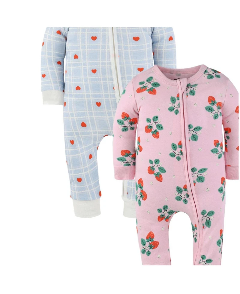The Peanutshell Toddler Girls Strawberry Sweet Treats Cotton Footless Pajamas for Girls, 2 Pack