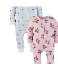 The Peanutshell Toddler Girls Strawberry Sweet Treats Cotton Footless Pajamas for Girls, 2 Pack