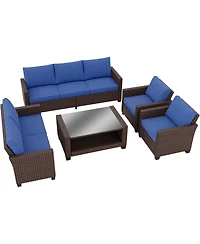 gaomon Patio Furniture Set 5 Pieces, Rattan Wicker Sectional Patio Seating Sofas with Cushions and Glass Coffee Table