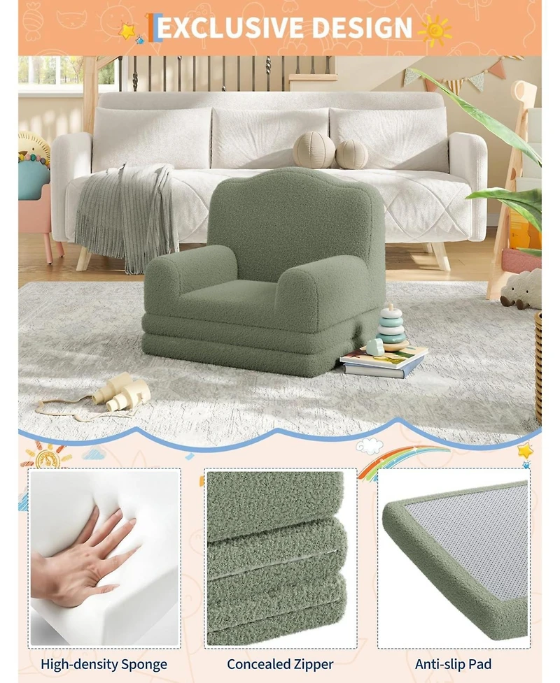 gaomon Kids Couch, 2-in-1 Comfy Toddler Couch Fold Out
