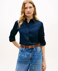 Tommy Hilfiger Women's Classic Poplin Roll-Tab Long-Sleeve Shirt