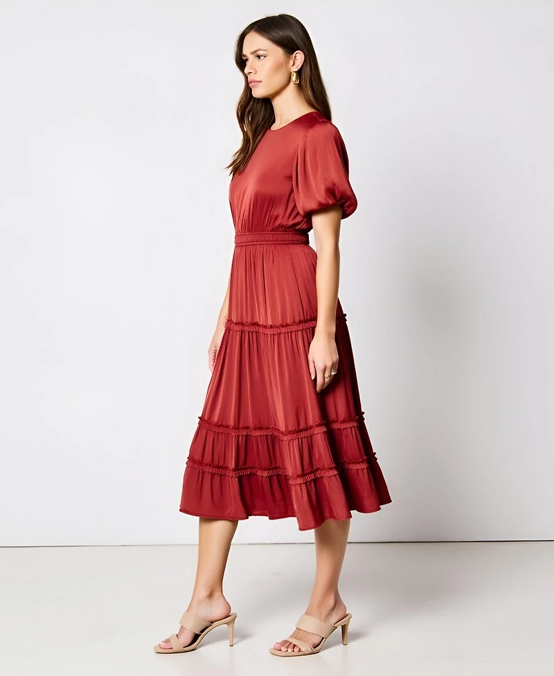 Modenaire Women's Tiered Puff Sleeve Midi Dress