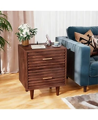 Yigii Mid Century Modern Nightstand with 2 Drawers, Charging Ports, and Storage