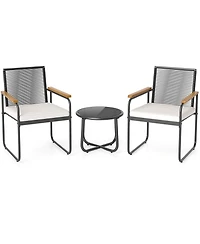 Gymax 3 Pieces Patio Furniture Set Pe Wicker Chairs & Side Table w/Armrests Padded Cushions