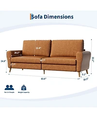 gaomon 84" Sofa, 3 Seater Couch for Living Room, Modern Loveseat, Pu Leather Sofa with Deep Seats and Wide Armrests, Wood Legs, Easy Assembly