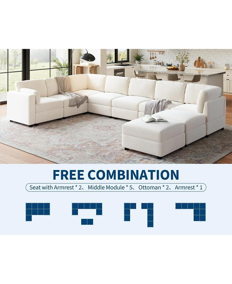 gaomon L-Shaped Modular Sectional Sofa, Oversized 9 Seat Couch with 2 Storage Ottoman, 2 Pillows, Modern Deep Seat Comfy Couch