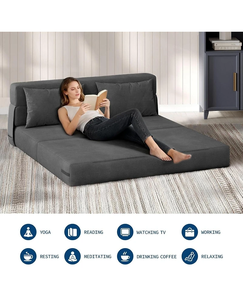 gaomon Folding Sofa Bed, 4-in-1 Convertible Sleeper Chair with 2 Pillows, Futon Couch Bed with Back Support