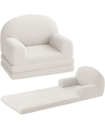 Gaomon Kids Couch, 2 in 1 Convertible Teddy Fleece Toddler Sofa Chair, Soft Fold Out Lounger & Comfy Children s Sofa Bed for Playroom