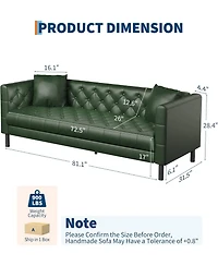 gaomon Leather Couch, Handmade Button Tufted 3 Seater Sofa, Chesterfield Sofa with Deep Seat and 2 Pillows, Leather Sofa for Living Room Apartment