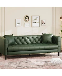 gaomon Leather Couch, Handmade Button Tufted 3 Seater Sofa, Chesterfield Sofa with Deep Seat and 2 Pillows, Leather Sofa for Living Room Apartment