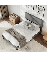 gaomon twin size upholstered platform bed frame with headboard, wooden slat support and noise-free easy assembly design