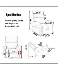 Clihome 270° Swivel Power Recliner Chair with Usb Charging,Overstuffed Rocking Recliner,Pu Glider for Living