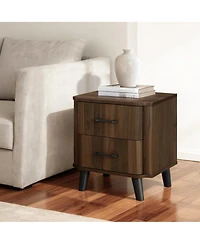 LuxenHome Mid Century Modern Nightstand, Walnut Night Stand with Curved Edge, Nightstand with Drawers
