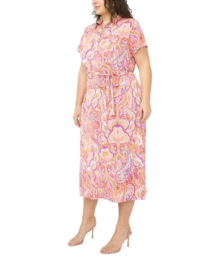 Msk Plus Size Zip Front Printed Midi Dress
