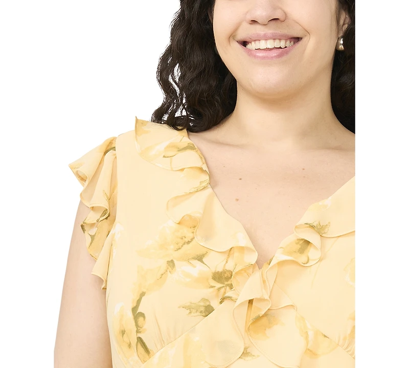 Msk Plus Ruffle Trim V-Neck Dress