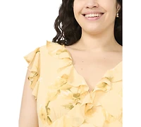 Msk Plus Ruffle Trim V-Neck Dress