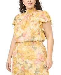 Msk Plus Size Flutter-Sleeve Printed Jumpsuit