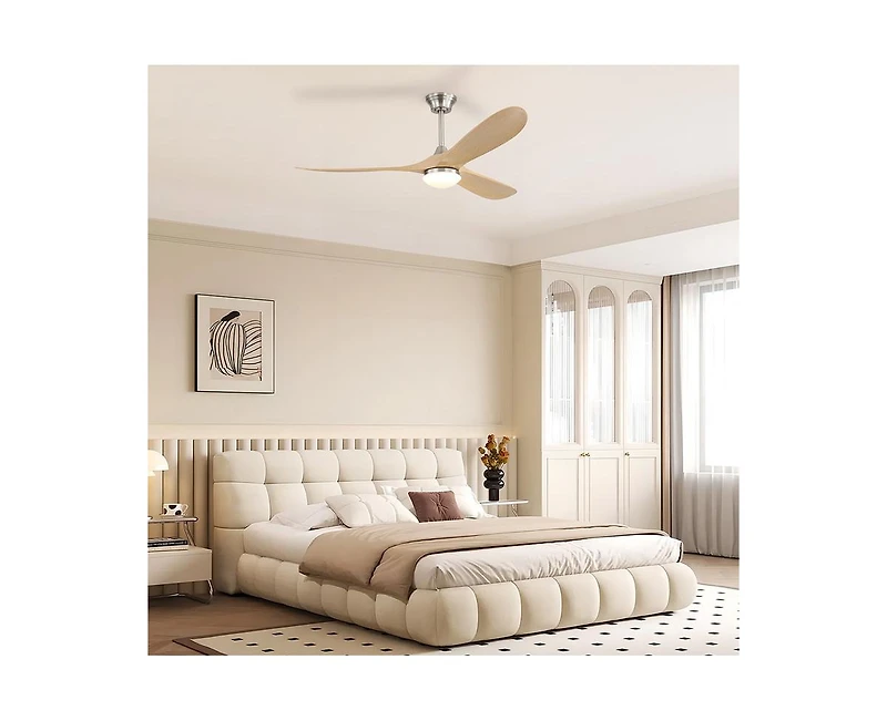 Sofucor 60-inch Modern Sand Nickel 3-blade Ceiling Fan Light With Remote Control Supports Mobile Phone Connection And Voice Function