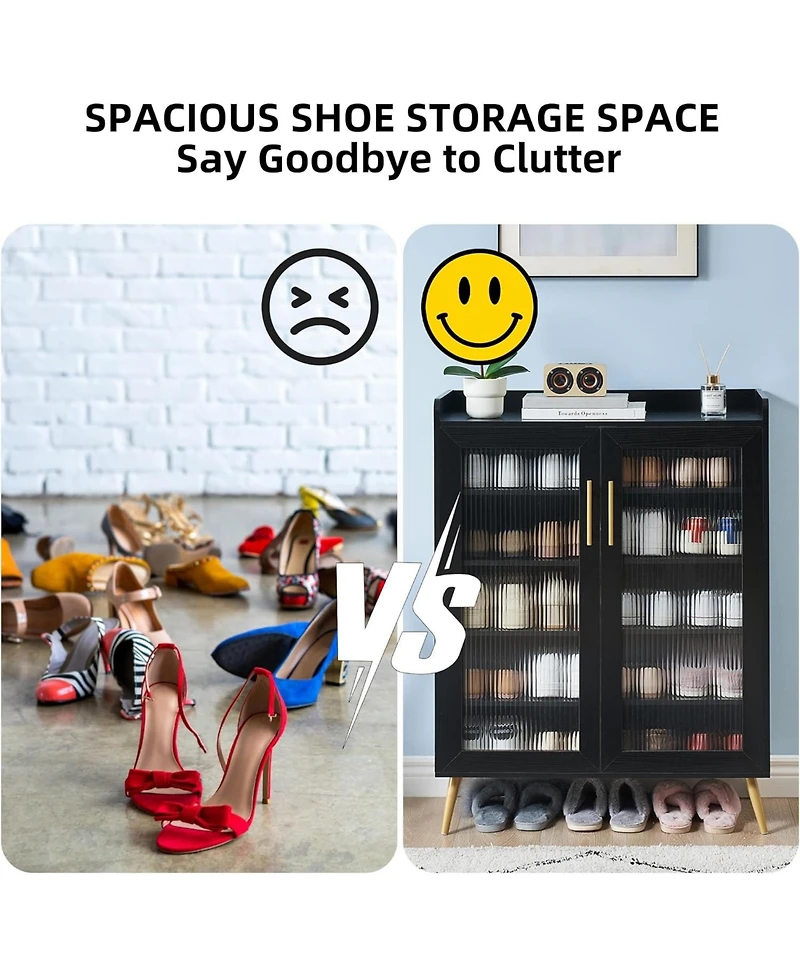 gaomon 5-Tier Shoe Cabinet with Glass Front Doors, Durable Storage Organizer Featuring Reinforced Support Legs