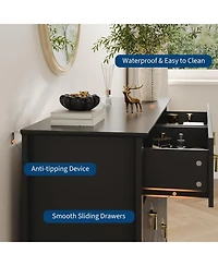 gaomon Fluted 6 Drawers Dresser for Bedroom, 47.2" Wide Modern Chest of with Metal Handle, Wooden Organizer Bedroom