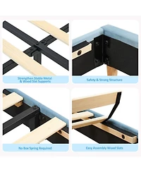 gaomon 2PCS Twin Upholstered Platform Bed Frames with Bookcase Headboard,Velvet Mattress Foundation,Heavy Duty Steel Support Legs,Easy Assembly