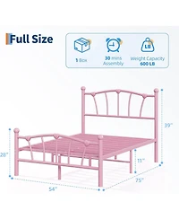 gaomon Full Kids Bed Frame with Headboard & Footboard, Heart-Shaped Metal Platform Bed, Strong Steel Slats, Noise-Free, No Box Spring
