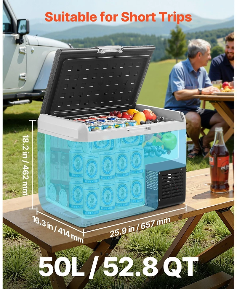 Mecale 52.8QT/50L Car Refrigerator Freezer, -4°F to 68°F, 12/24V Dc & 100-240V Ac, Portable Compressor Cooler