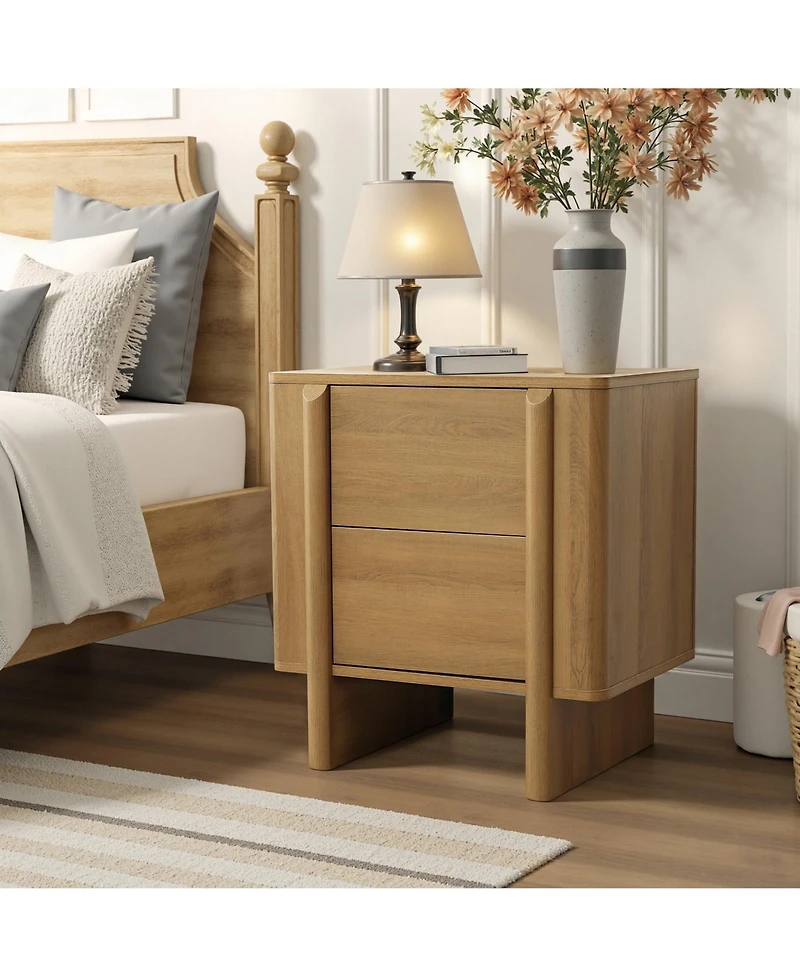 LuxenHome Mid-Century 2-Drawer Nightstand, 23.6'' Engineered Wood Accent Table