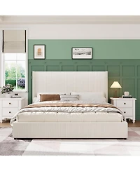 gaomon King Bed Frame with Storage Drawers, Corduroy Upholstered Platform Wingback, Tufted Headboard and Footboard