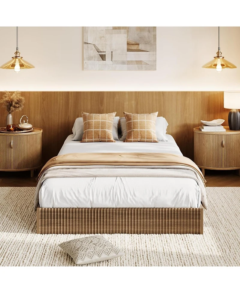 gaomon Wood Platform Bed Frame, Modern Fluted Design, Low Profile, Sturdy Support