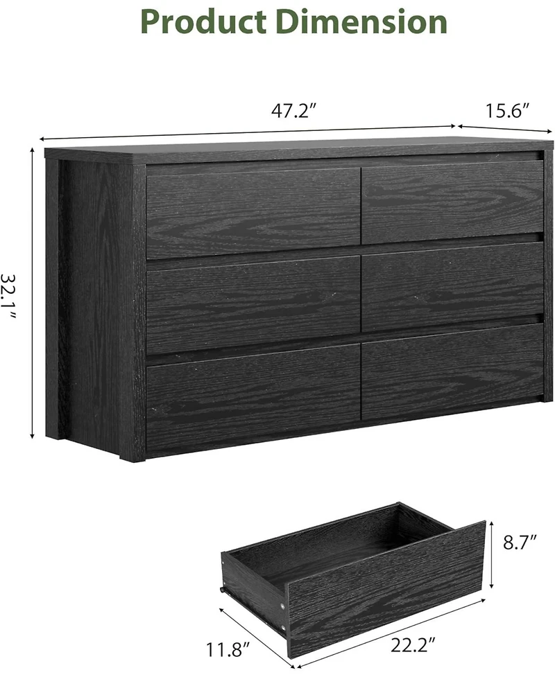 gaomon 6 Drawer Dresser for Bedroom, Wide Handle-Free Wooden Chest of Drawers, Modern Storage Cabinet for Living Room or Entryway
