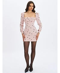 Miss Circle Women's Perla Baby ruched Bust Velvet-Embossed Bow Mini Dress