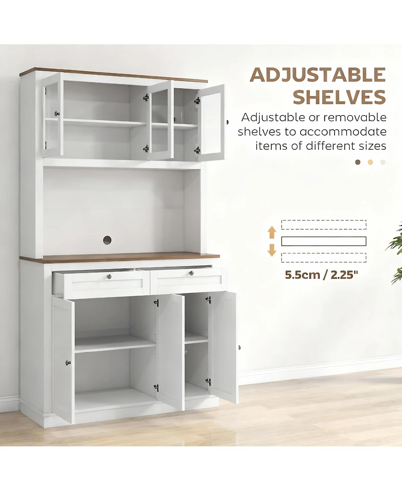 Yigii 71" Kitchen Cabinet with Microwave Stand, 8 Compartments, 2 Drawers, Adjustable Shelves, Modern Design