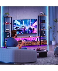 gaomon Tv Entertainment Center with Storage, 5 Fabric Drawer, 2 Bookshelf, Tv Console with Shelf