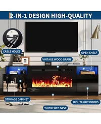 Gaomon 70" Fireplace Tv Stand with 36" Electric Fireplace & Storage Cabinet 2 Tier Entertainment Center, Fireplace Heater with 12 Frame & Le