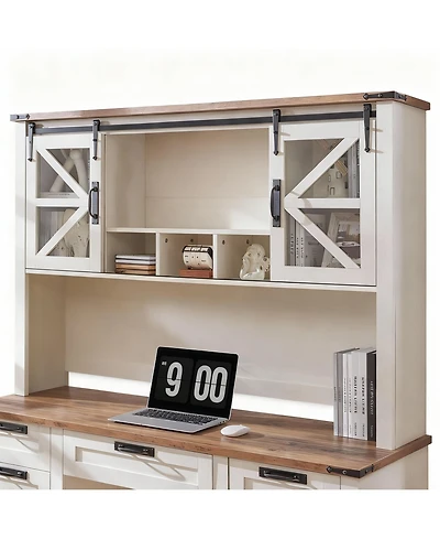 Yigii Farmhouse Shelves with Sliding Barn Door and Storage