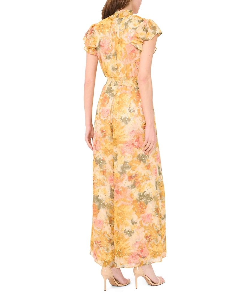 Msk Petite Flutter-Sleeve Mock Neck Jumpsuit