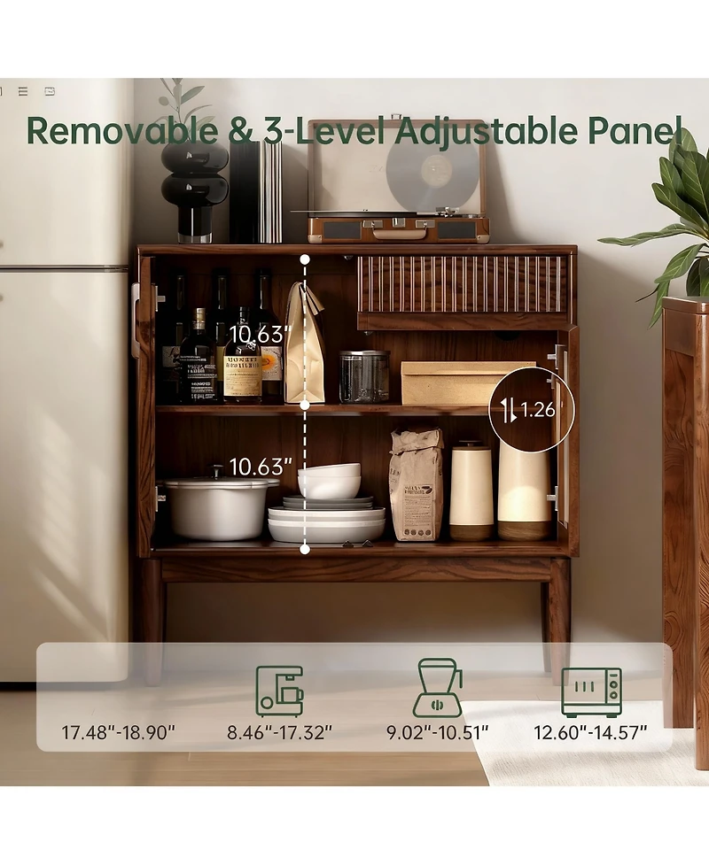 Yigii Solid Wood Cabinet with Glass Doors and Shelves for Kitchen and Living Room