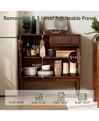 Yigii Solid Wood Cabinet with Glass Doors and Shelves for Kitchen and Living Room