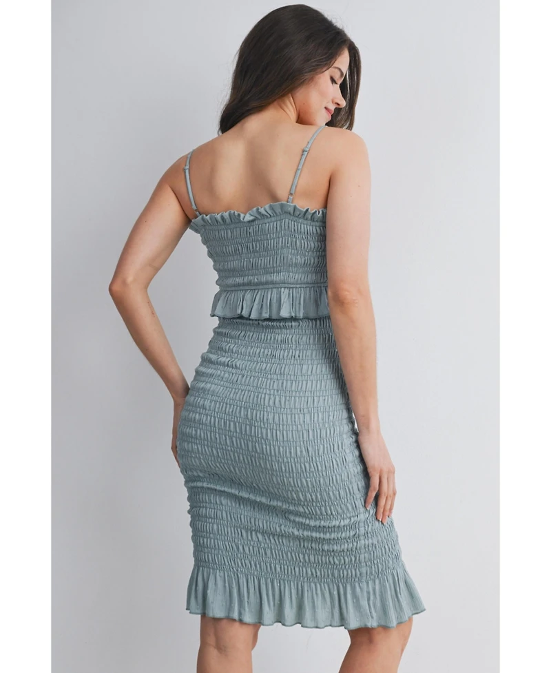 Hello Miz Maternity Smocked Spaghetti Strap Dress with Ruffle Hem