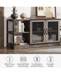 Farmhouse Tv Stand for 65+ Inch TVs, Media Stand with Mesh Door & Storage Shelves