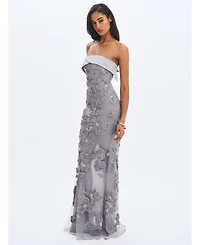 Miss Circle Women's Raphaela Silver Beaded Floral Strapless Mermaid Maxi Dress