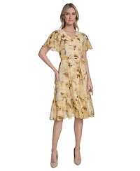 Calvin Klein Women's Flutter-Sleeve Floral Print Midi Dress