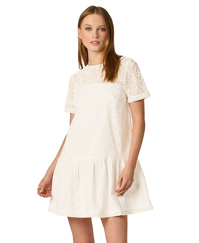 Adrianna Women's Illusion Embroidered Short-Sleeve Shift Dress