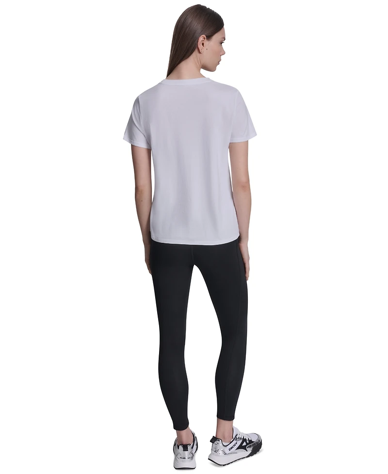 Dkny Sport Women's Rhinestone Varsity Logo Relaxed Fit Pull-On T-Shirt